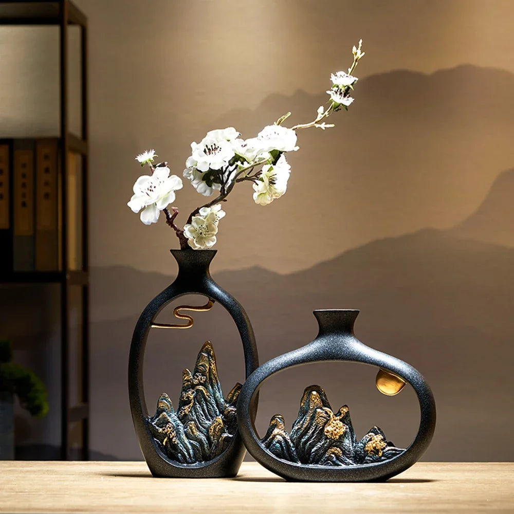 Artistieke Berglandschap Vaas – Keramisch Design & Tijdloze Elegantie-Home & Garden-DeWoonVallei-DeWoonVallei