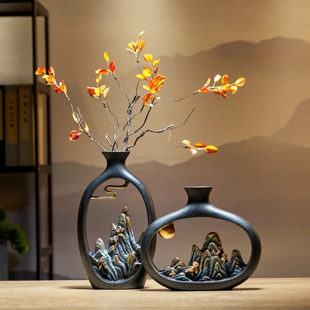 Artistieke Berglandschap Vaas – Keramisch Design & Tijdloze Elegantie-Home & Garden-DeWoonVallei-DeWoonVallei