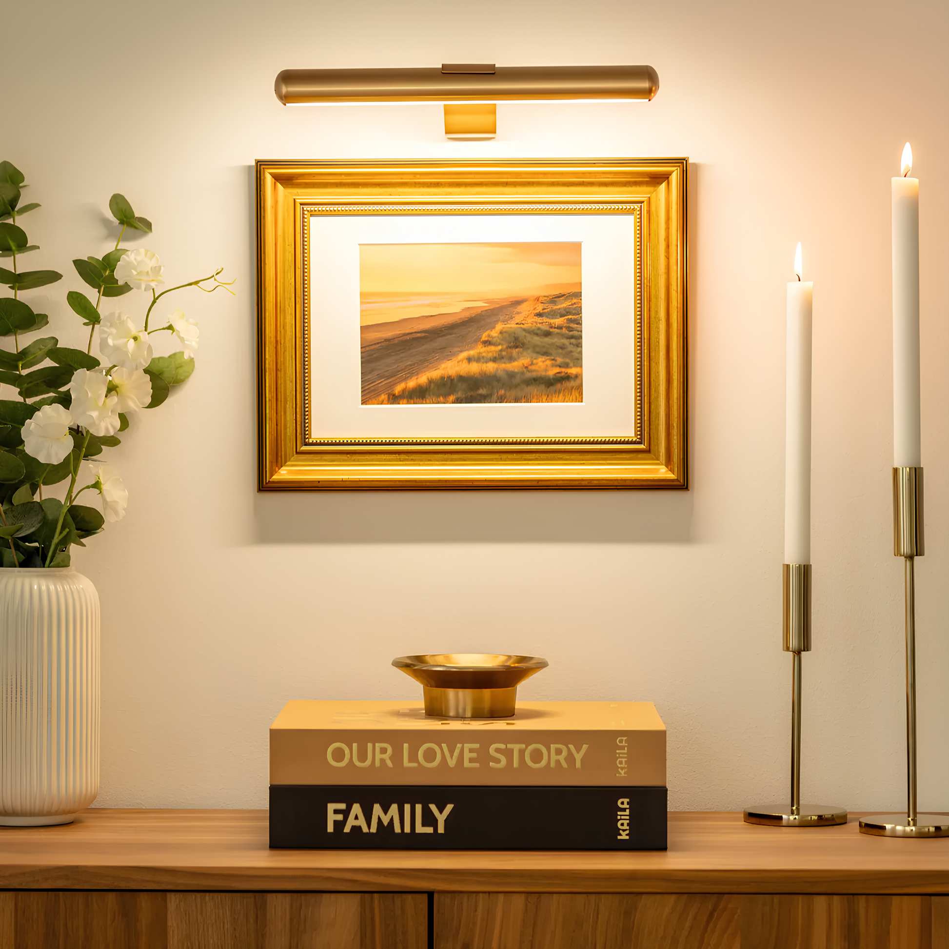 Draadloze Oplaadbare LED Schilderijverlichting met Afstandsbediening – Verstelbare, Dimbare Verlichting voor Kunst en Decoratie-DeWoonVallei-Goud-DeWoonVallei
