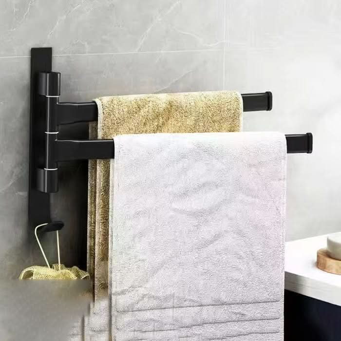 Draaibare Metalen Handdoekhouder met 2 Armen – Elegant Zwart Design & Ruimtebesparend Comfort-Bathroom-DeWoonVallei-DeWoonVallei