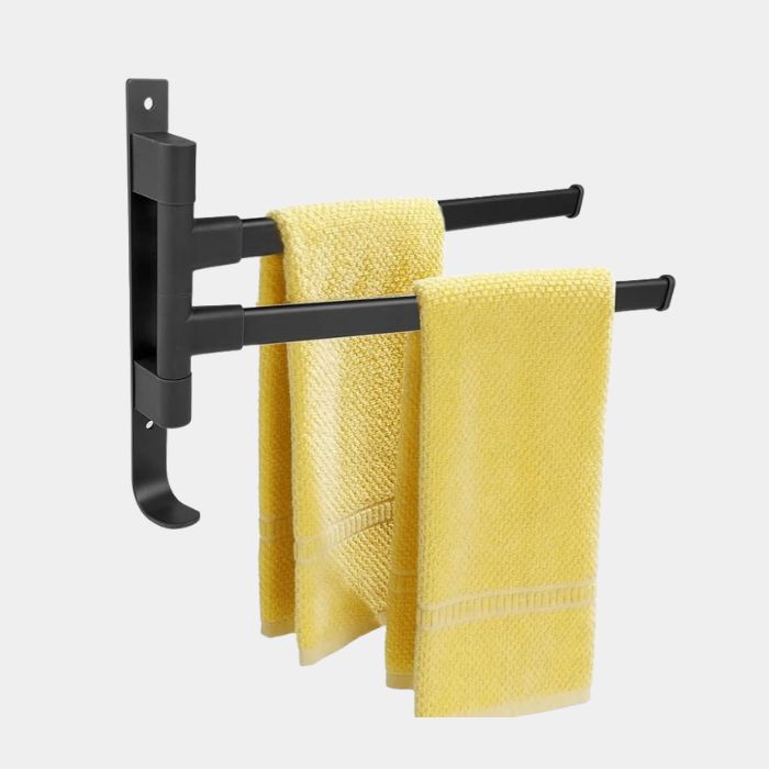 Draaibare Metalen Handdoekhouder met 2 Armen – Elegant Zwart Design & Ruimtebesparend Comfort-Bathroom-DeWoonVallei-DeWoonVallei