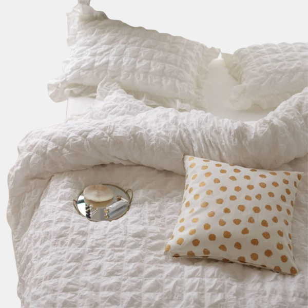 Elegant Seersucker Beddengoedset Zacht, Ademend en Kreukvrij Luxe voor een Verfrissende Nachtrust-Bedding-DeWoonVallei-Wit-Tweeling 150x200cm 4 Stuks-DeWoonVallei