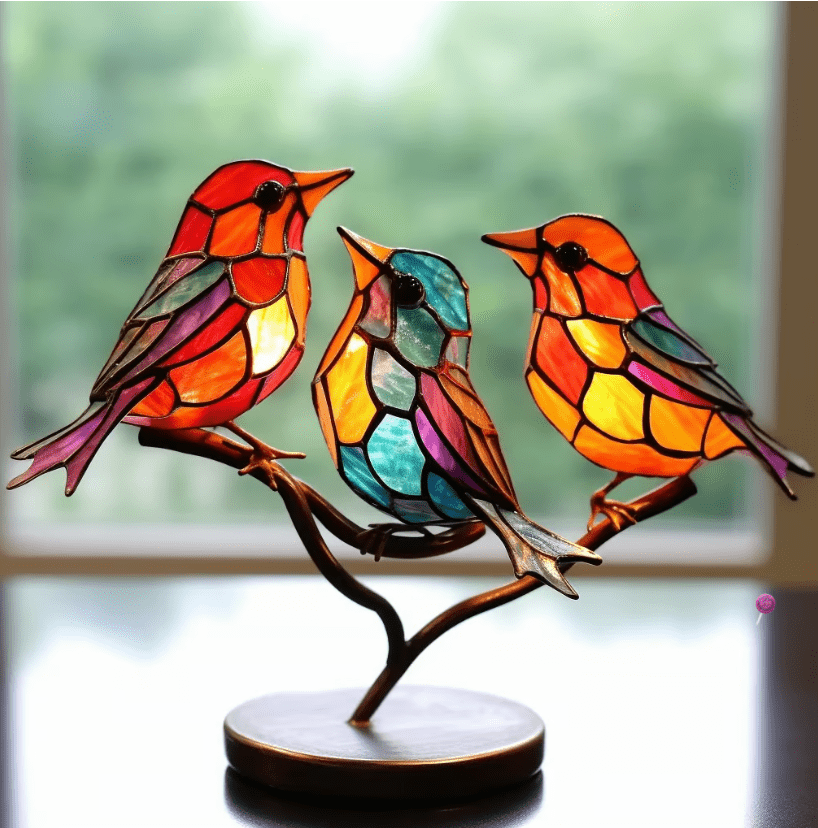 Gebrandschilderd Vogel Ornament – Handgemaakt Design & Kleurrijke Woondecoratie-Home & Garden-DeWoonVallei-Geloof (3 vogels samen)-DeWoonVallei