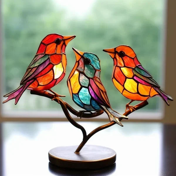 Handgemaakt Glas Vogelbeeld – Artistieke Decoratie met Tijdloze Elegantie-DeWoonVallei-3 vogels A-DeWoonVallei