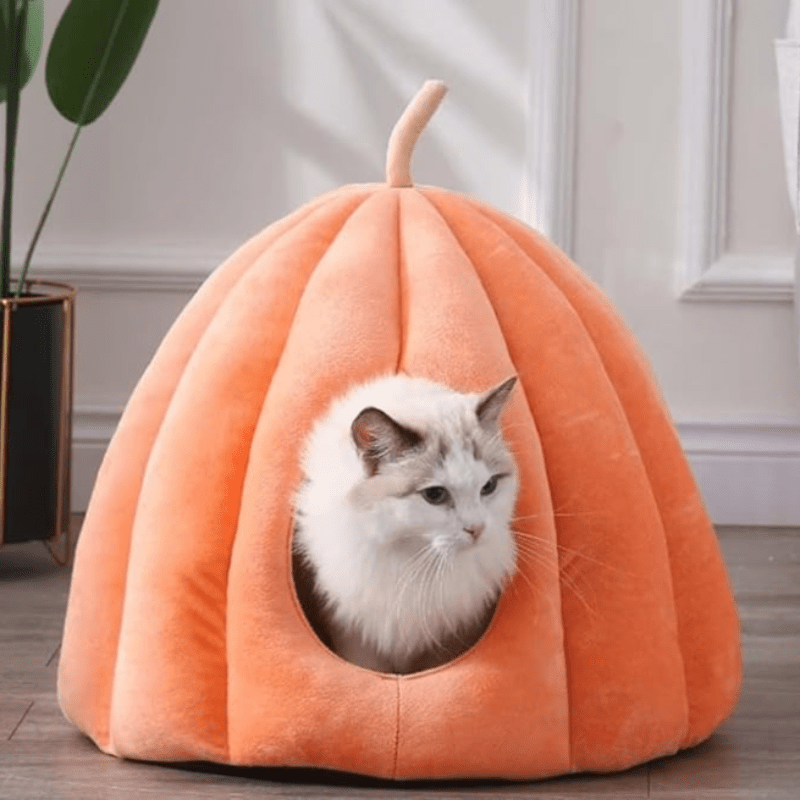 Knus Pompoen Kattenbed – Gesloten Ontwerp & Warm Comfort voor de Winter-Pet beds-DeWoonVallei-DeWoonVallei