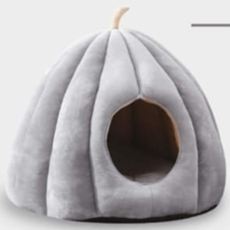 Knus Pompoen Kattenbed – Gesloten Ontwerp & Warm Comfort voor de Winter-Pet beds-DeWoonVallei-Grijs-40x40x35cm-DeWoonVallei