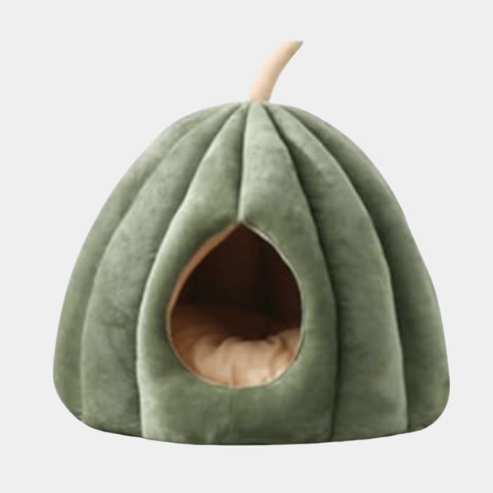 Knus Pompoen Kattenbed – Gesloten Ontwerp & Warm Comfort voor de Winter-Pet beds-DeWoonVallei-Groen-40x40x35cm-DeWoonVallei