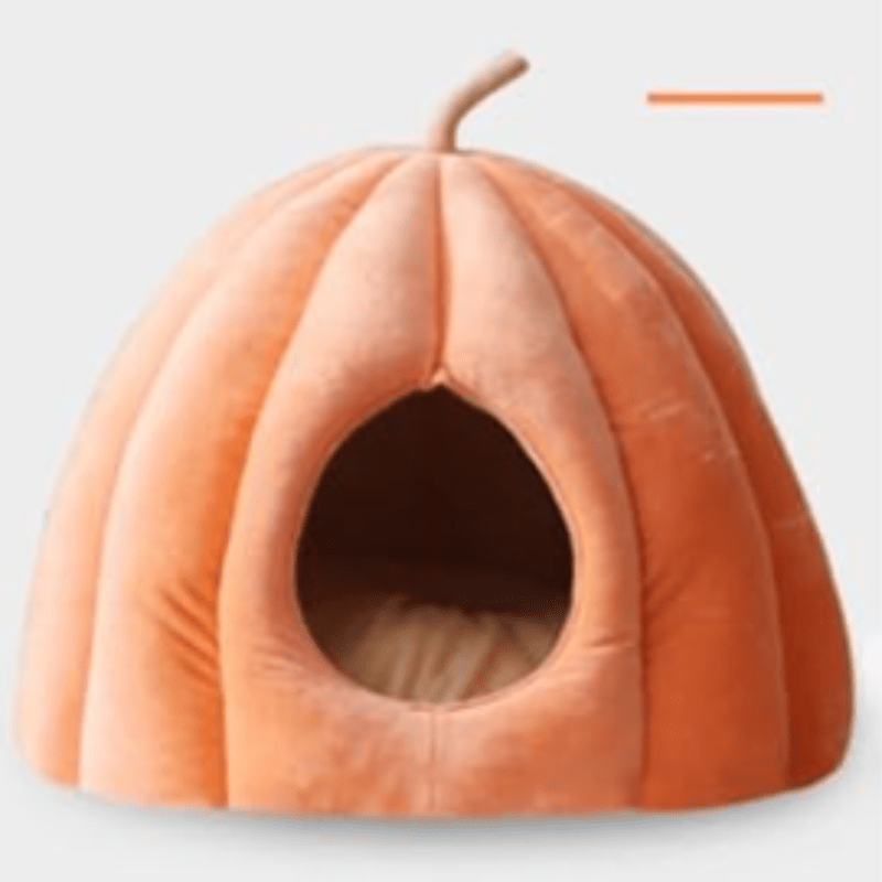 Knus Pompoen Kattenbed – Gesloten Ontwerp & Warm Comfort voor de Winter-Pet beds-DeWoonVallei-Oranje-40x40x35cm-DeWoonVallei