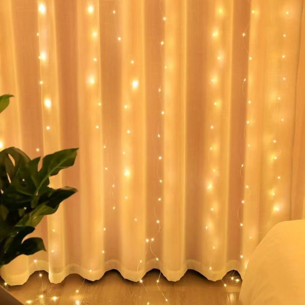 LED Lichtgordijn 3x3m – Warm Witte Verlichting met 8 Lichtstanden voor Feestelijke Sfeer Binnen & Buiten-DeWoonVallei-DeWoonVallei