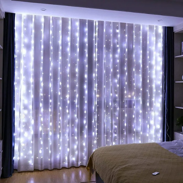 LED Lichtgordijn 3x3m – Warm Witte Verlichting met 8 Lichtstanden voor Feestelijke Sfeer Binnen & Buiten-DeWoonVallei-DeWoonVallei