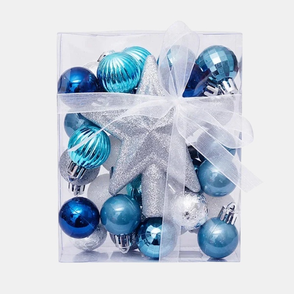 Luxe Set van 30 Kerstballen – Duurzame Onbreekbare Ornamenten met Glanzende, Matte en Glitterafwerking voor een Stralende Kerstboom-DeWoonVallei-Blauw-DeWoonVallei