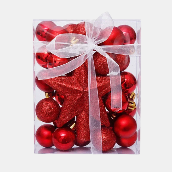 Luxe Set van 30 Kerstballen – Duurzame Onbreekbare Ornamenten met Glanzende, Matte en Glitterafwerking voor een Stralende Kerstboom-DeWoonVallei-Rood-DeWoonVallei