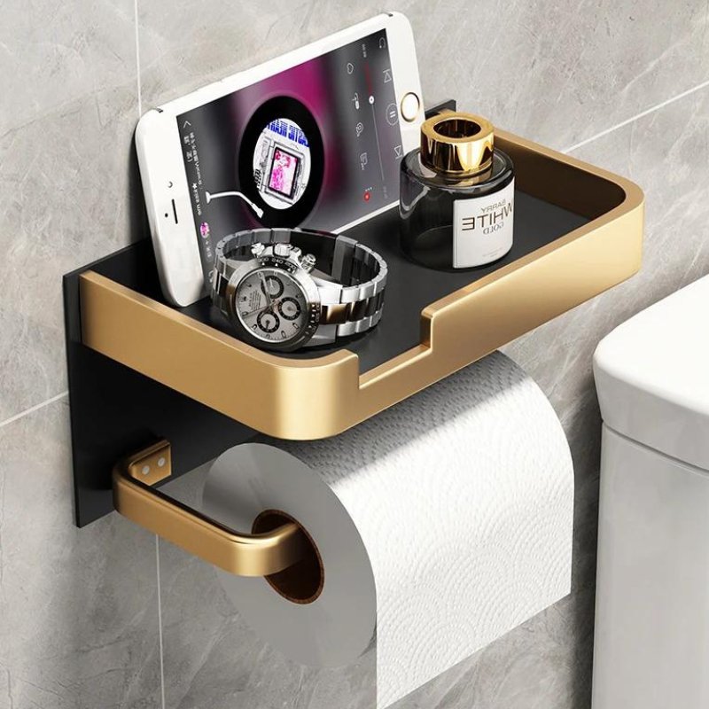 Luxe Wandtoiletrolhouder met Plank – Modern Design & Boorvrije Montage-Bathroom-DeWoonVallei-DeWoonVallei