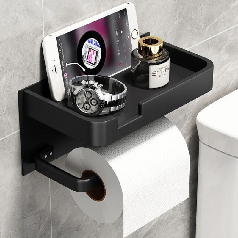 Luxe Wandtoiletrolhouder met Plank – Modern Design & Boorvrije Montage-Bathroom-DeWoonVallei-DeWoonVallei