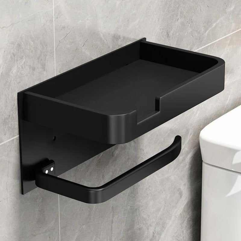 Luxe Wandtoiletrolhouder met Plank – Modern Design & Boorvrije Montage-Bathroom-DeWoonVallei-Zwart-DeWoonVallei