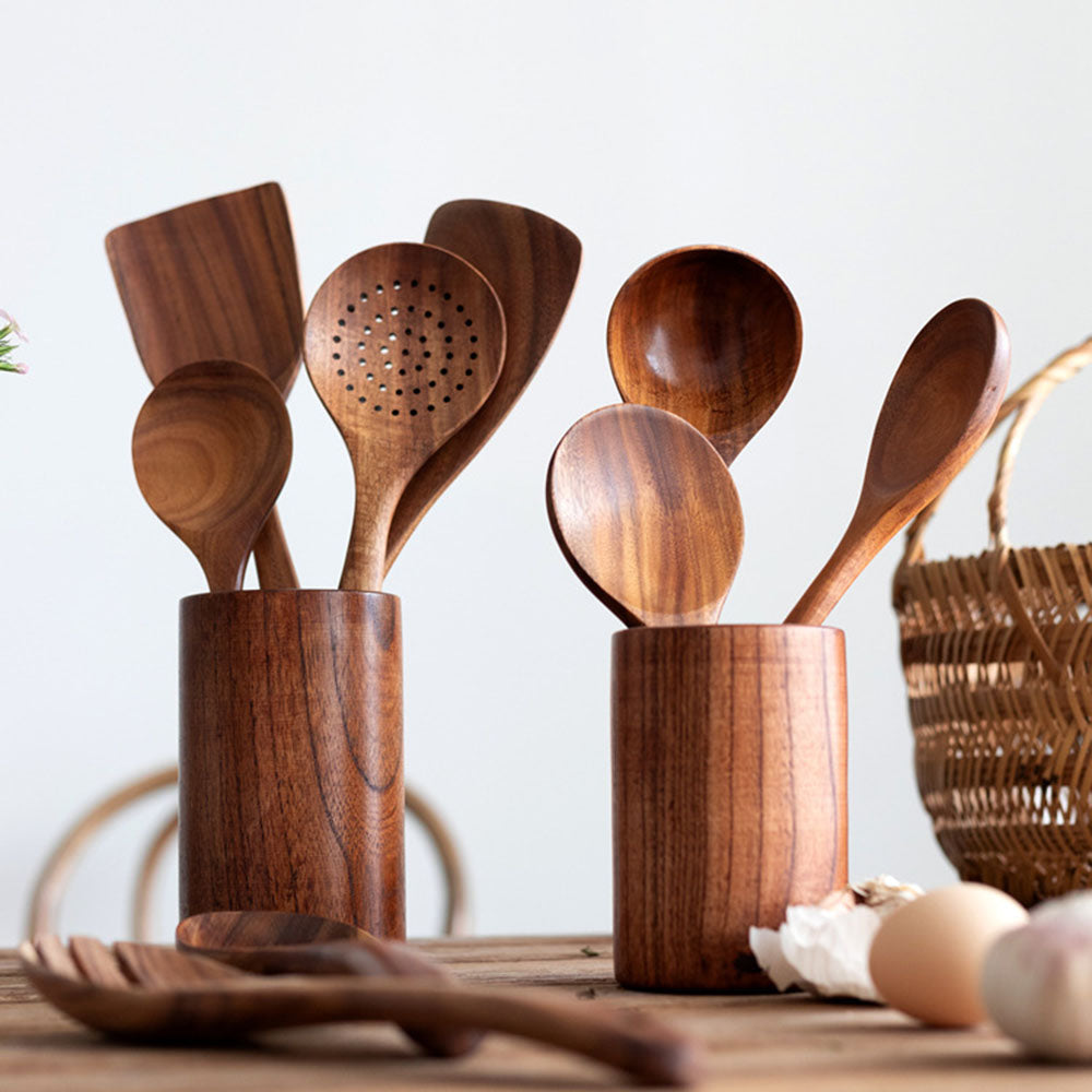 Natuurlijke Teakhouten Keukenset – Duurzaam, Krasvrij en Elegant Gereedschap voor Elke Dag-DeWoonVallei-DeWoonVallei