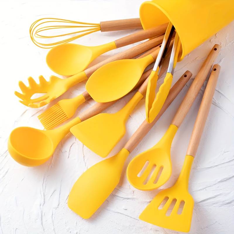 Premium Siliconen Keukenset 12-delig – Hittebestendig, Krasvrij & Ergonomisch Ontwerp voor Moeiteloos Koken-DeWoonVallei-Citroen Geel-DeWoonVallei