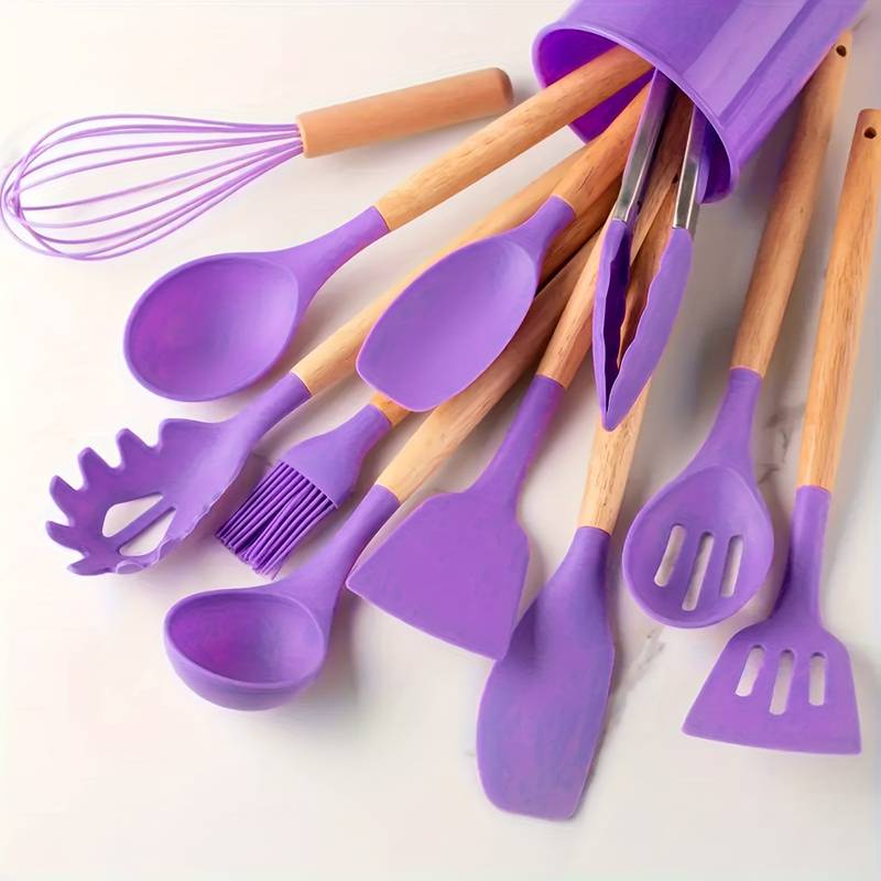 Premium Siliconen Keukenset 12-delig – Hittebestendig, Krasvrij & Ergonomisch Ontwerp voor Moeiteloos Koken-DeWoonVallei-Paars-DeWoonVallei