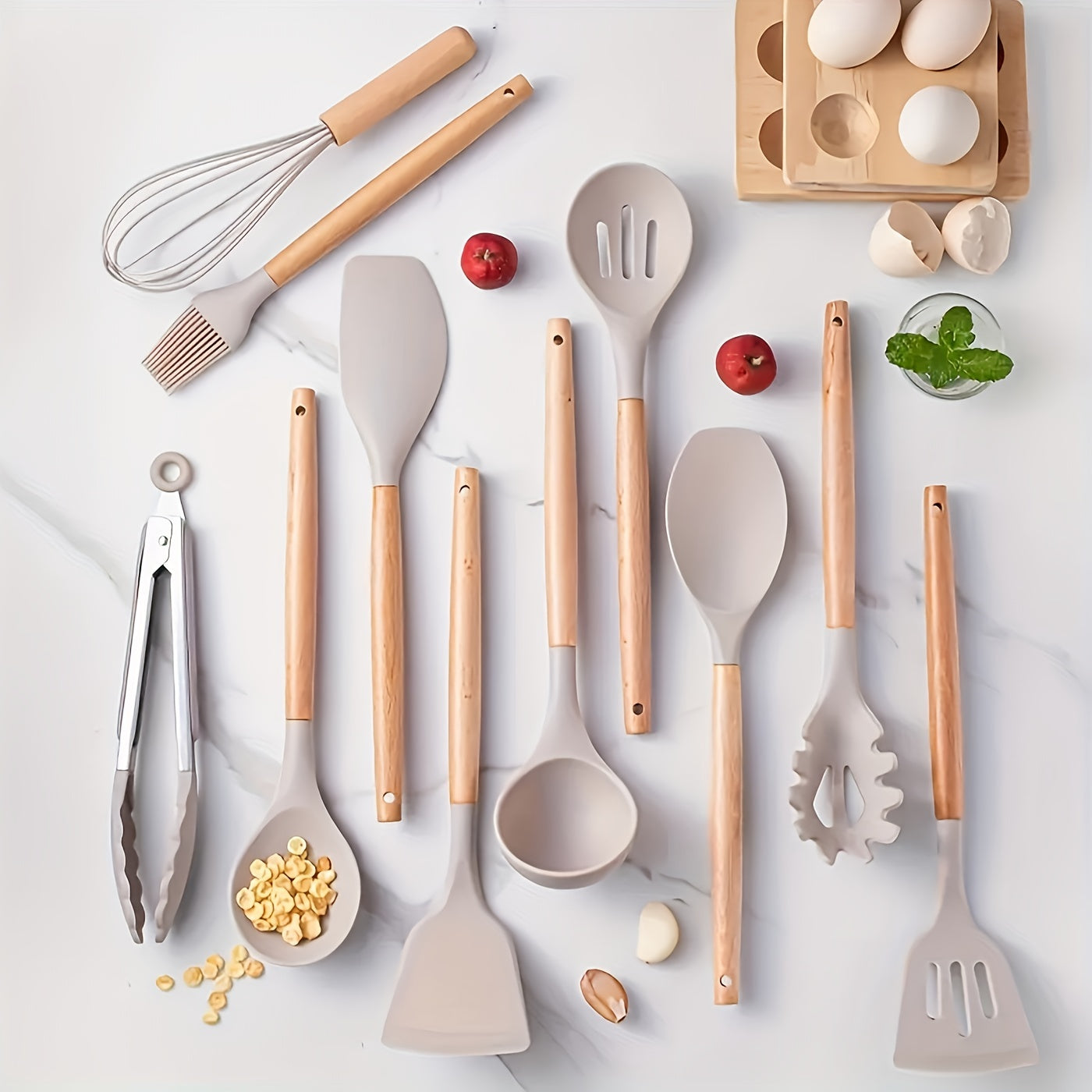 Premium Siliconen Keukenset 12-delig – Hittebestendig, Krasvrij & Ergonomisch Ontwerp voor Moeiteloos Koken-DeWoonVallei-DeWoonVallei