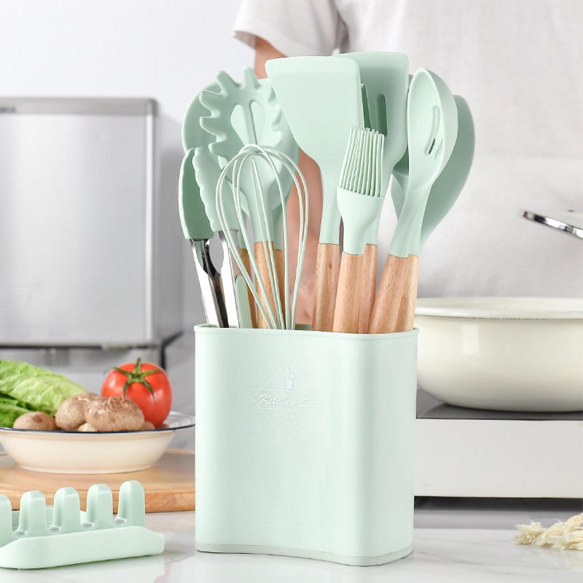 Premium Siliconen Keukenset – Hittebestendig, Milieuvriendelijk & Stijlvol Gereedschap voor Moeiteloos Koken-DeWoonVallei-Groen-DeWoonVallei