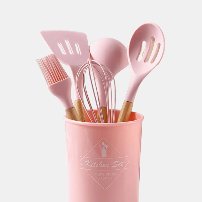 Premium Siliconen Keukenset – Hittebestendig, Milieuvriendelijk & Stijlvol Gereedschap voor Moeiteloos Koken-DeWoonVallei-Roze-DeWoonVallei