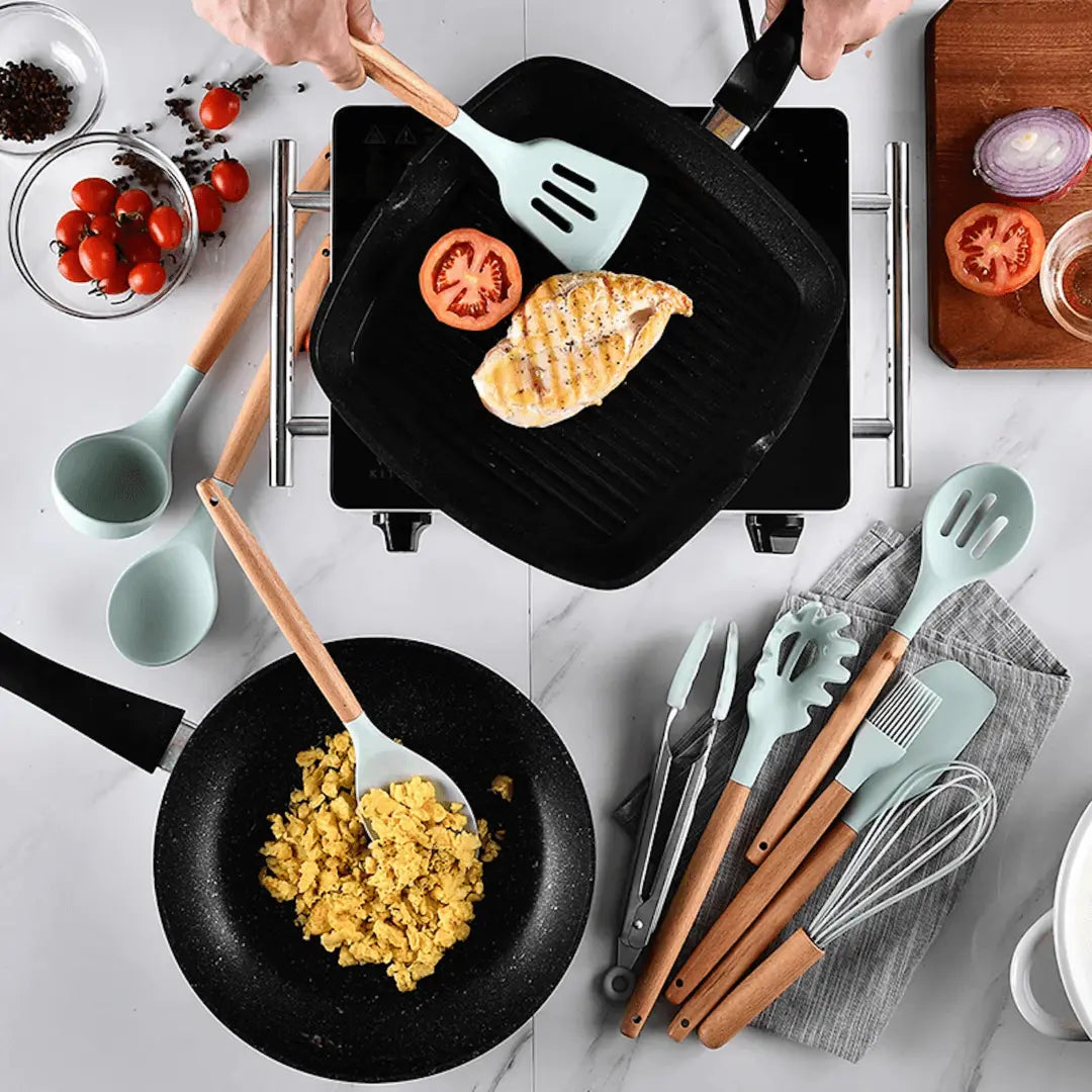 Premium Siliconen Keukenset – Hittebestendig, Milieuvriendelijk & Stijlvol Gereedschap voor Moeiteloos Koken-DeWoonVallei-DeWoonVallei