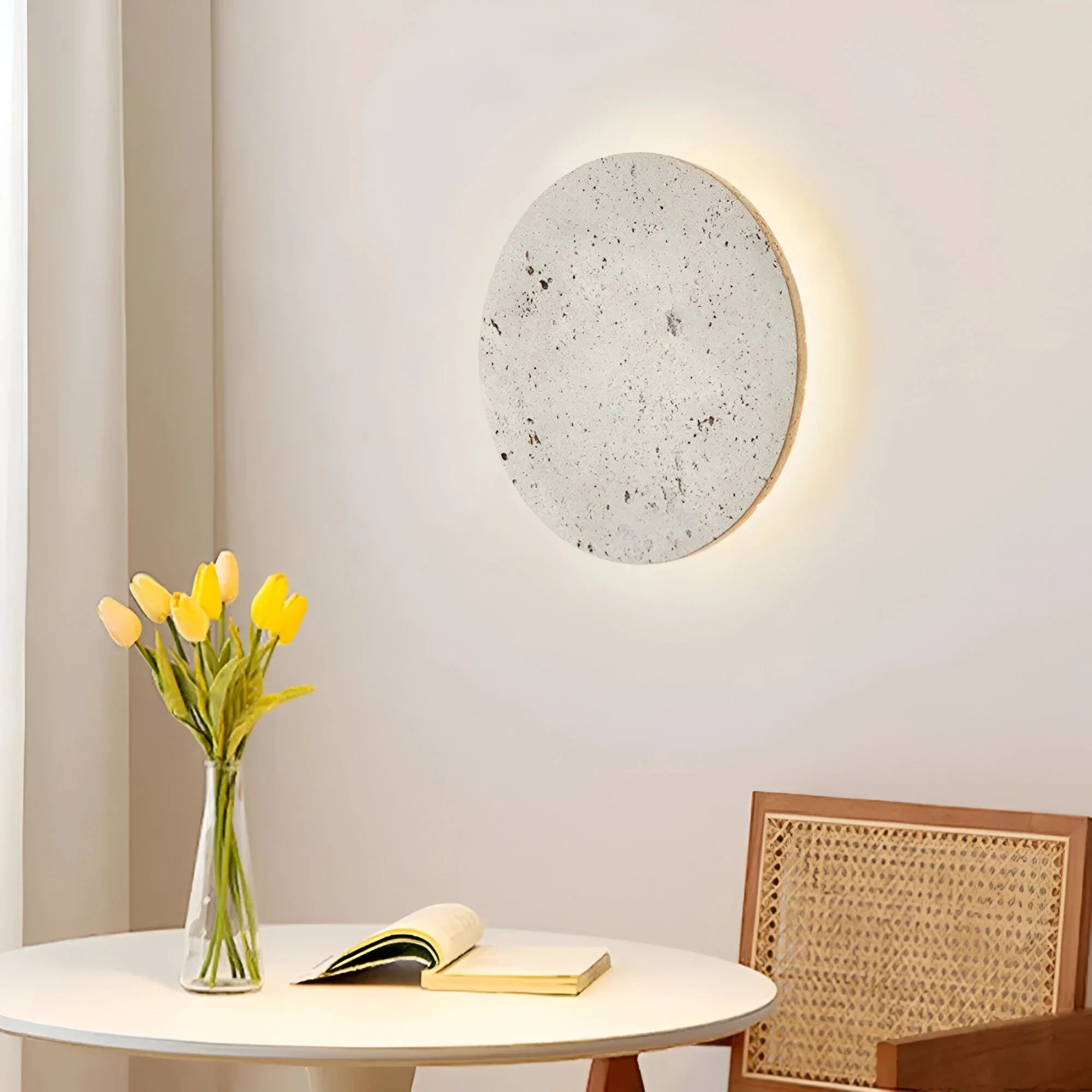 Ronde Stenen Wandlamp Natuurlijke Elegantie en Moderne Warmte-Wall Light-DeWoonVallei-Groot 30cm-Warm Licht (3000K)-DeWoonVallei