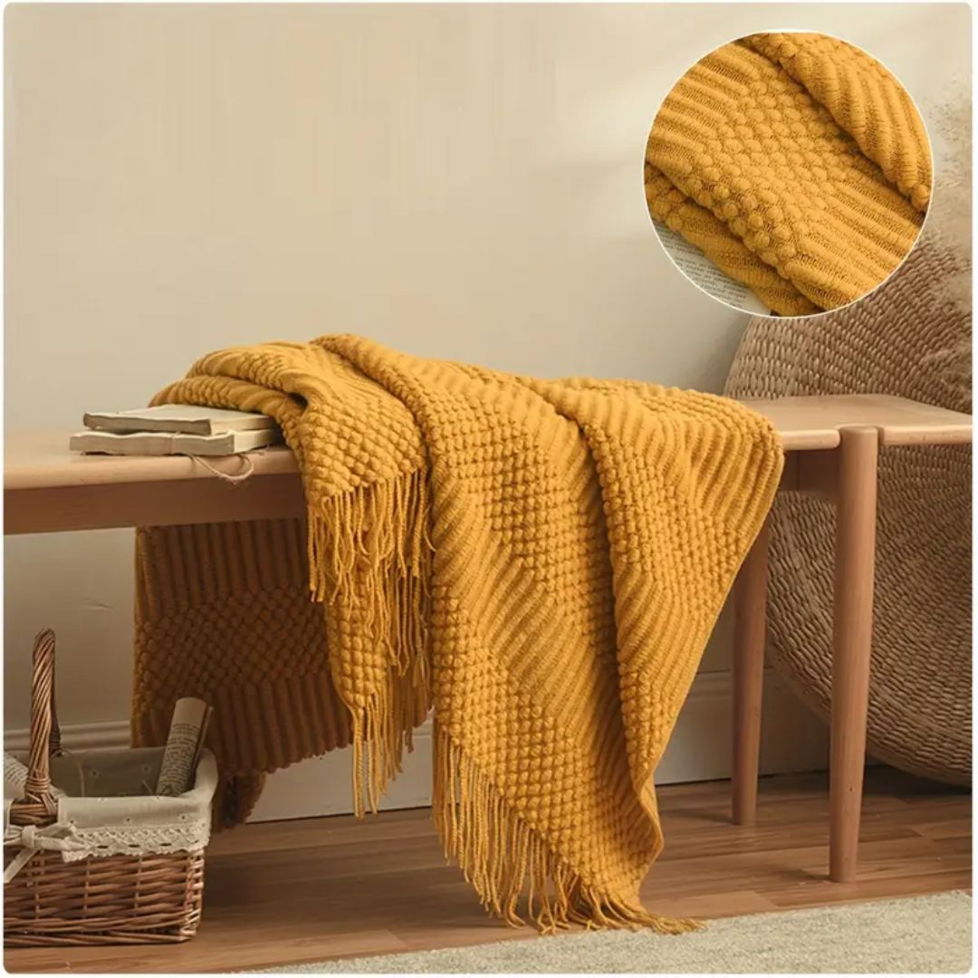 Vintage Gebreide Tassel Deken - Tijdloze Warmte & Klassieke Gezelligheid-Home & Garden-DeWoonVallei-DeWoonVallei