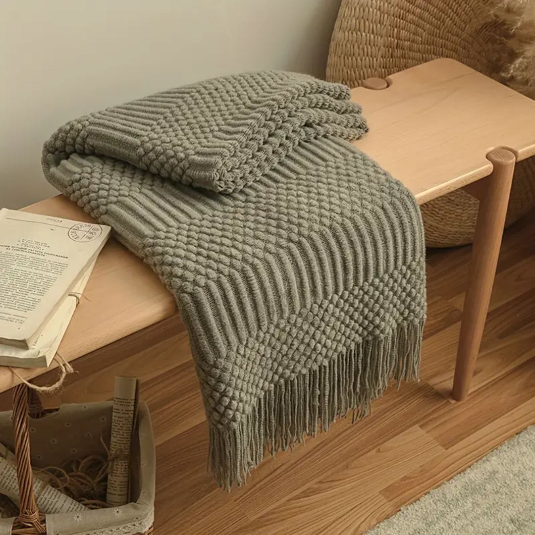 Vintage Gebreide Tassel Deken - Tijdloze Warmte & Klassieke Gezelligheid-Home & Garden-DeWoonVallei-Grijs-DeWoonVallei