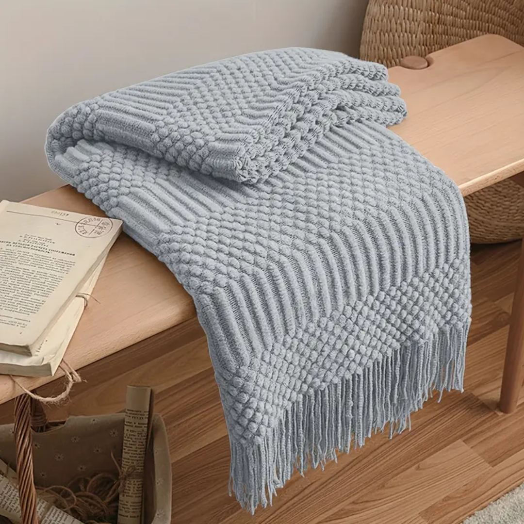 Vintage Gebreide Tassel Deken - Tijdloze Warmte & Klassieke Gezelligheid-Home & Garden-DeWoonVallei-Lichtgrijs-DeWoonVallei