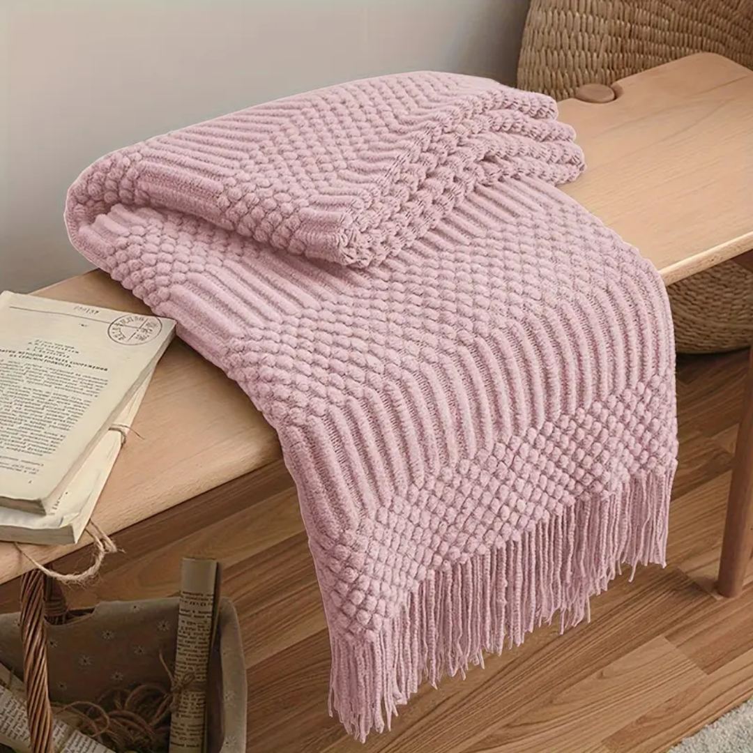 Vintage Gebreide Tassel Deken - Tijdloze Warmte & Klassieke Gezelligheid-Home & Garden-DeWoonVallei-Roze-DeWoonVallei