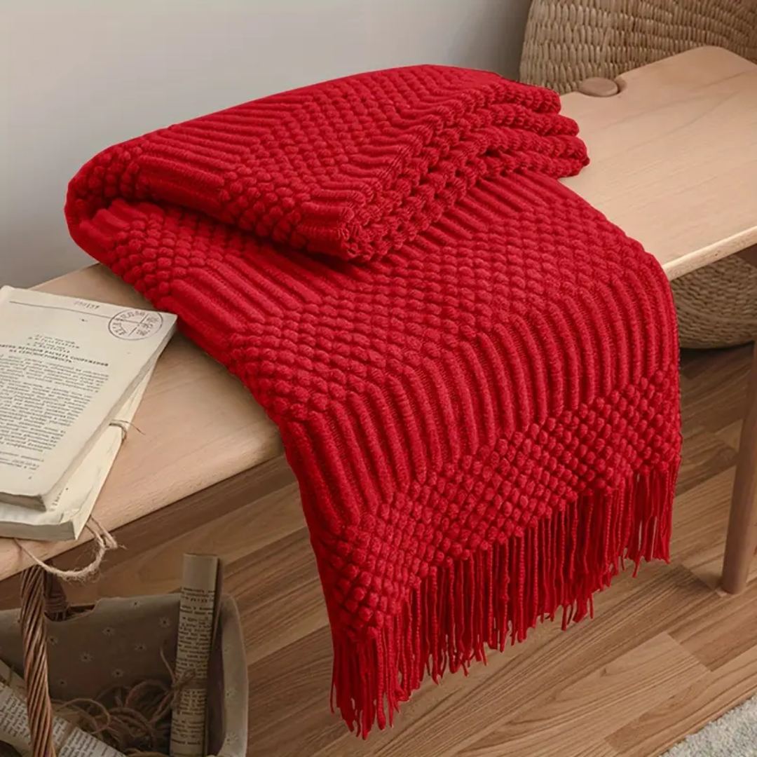 Vintage Gebreide Tassel Deken - Tijdloze Warmte & Klassieke Gezelligheid-Home & Garden-DeWoonVallei-Wijn-DeWoonVallei