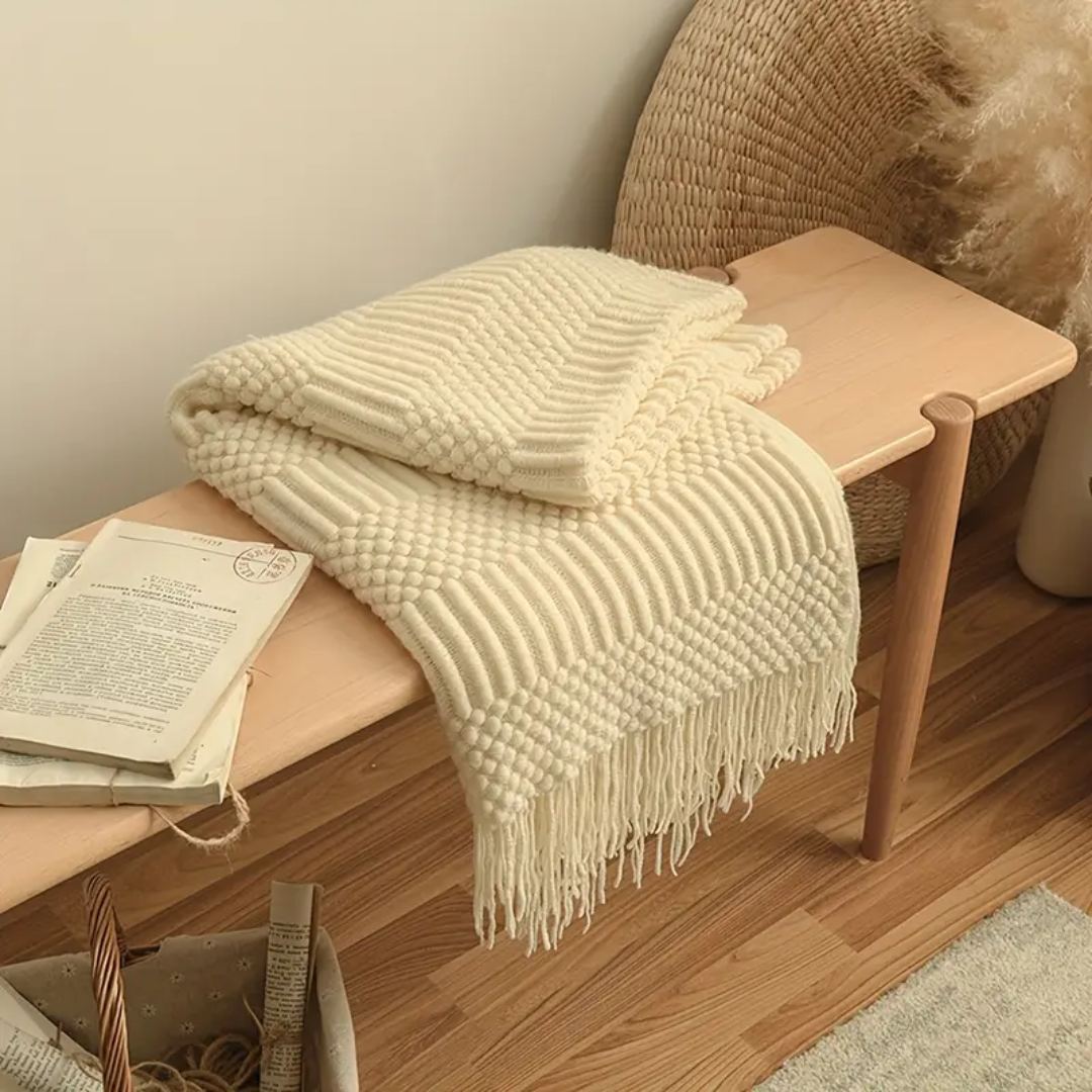 Vintage Gebreide Tassel Deken - Tijdloze Warmte & Klassieke Gezelligheid-Home & Garden-DeWoonVallei-Wit-DeWoonVallei