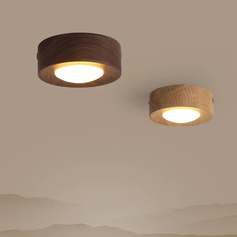 Walnoothouten Plafondlamp met LED Schijnwerper – Elegant Natuurlijk Ontwerp voor Warme en Sfeervolle Interieurs-DeWoonVallei-Essenhout B-Warm licht-DeWoonVallei
