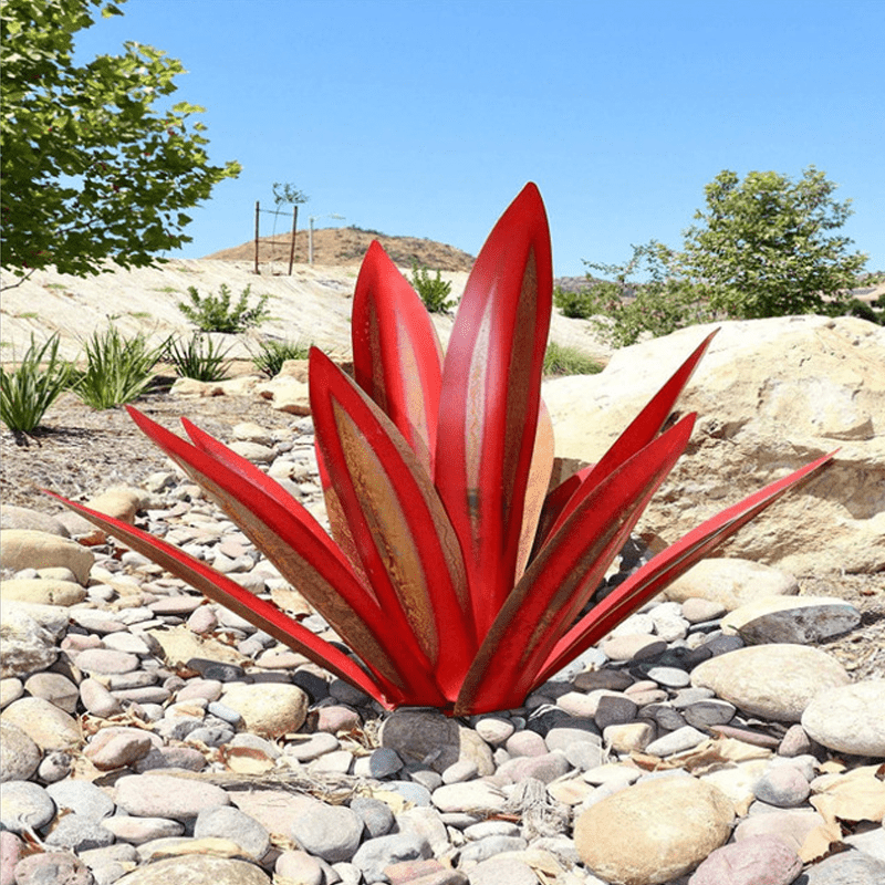 Zonne Agave Tuinlamp – Handgemaakt Design & Waterdichte Buitenverlichting-Home & Garden-DeWoonVallei-Rood-27 cm-DeWoonVallei