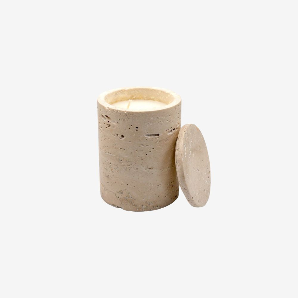 Travertin Marmeren Kaars – Beige Luxe Geurkaars