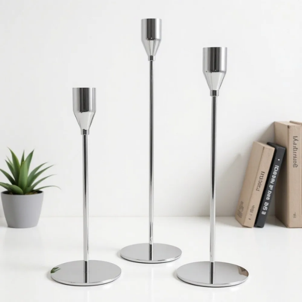 3-Delige Kandelaar Set Elegante Sculpturale Vormgeving voor Warme Sfeer-Candle Holders-DeWoonVallei-Zilver-DeWoonVallei