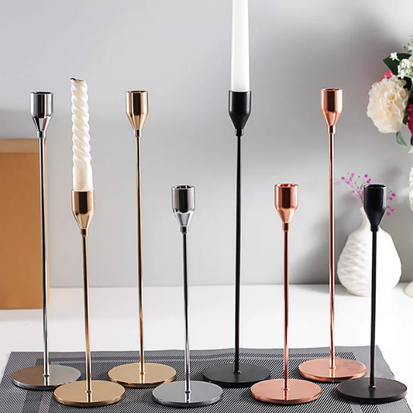 3-Delige Kandelaar Set Elegante Sculpturale Vormgeving voor Warme Sfeer-Candle Holders-DeWoonVallei-Zwart-DeWoonVallei