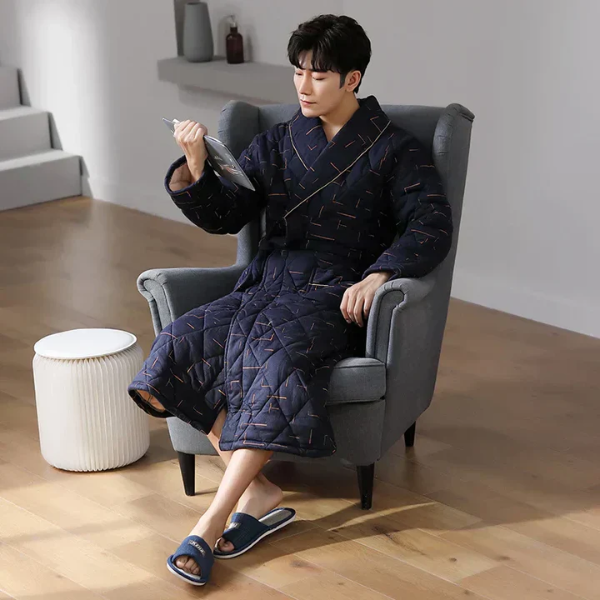 3-laags Gewatteerde Winterbadjas voor Ultieme Warmte en Comfort-bathrobe-DeWoonVallei-Donkerblauw-4XL-DeWoonVallei