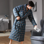 3-laags Gewatteerde Winterbadjas voor Ultieme Warmte en Comfort-bathrobe-DeWoonVallei-Geruit Blauw-4XL-DeWoonVallei
