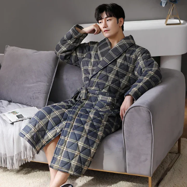 3-laags Gewatteerde Winterbadjas voor Ultieme Warmte en Comfort-bathrobe-DeWoonVallei-Grijs-4XL-DeWoonVallei