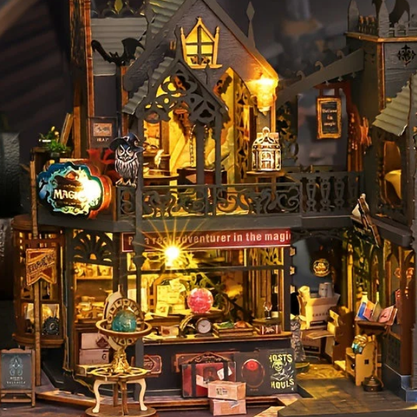 3D Houten Boekhuis Puzzel met LED-verlichting Magisch Decoratief Model voor Thuis & Cadeau-Toys & Games-DeWoonVallei-DeWoonVallei