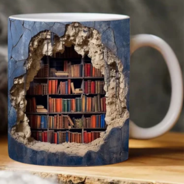 3D Keramische Boekenplank Mok Stijlvolle Boekenthema Mok voor Huis en Kantoor-libiyi-DeWoonVallei-C-DeWoonVallei