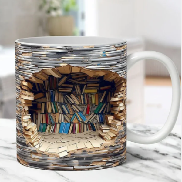 3D Keramische Boekenplank Mok Stijlvolle Boekenthema Mok voor Huis en Kantoor-libiyi-DeWoonVallei-DeWoonVallei