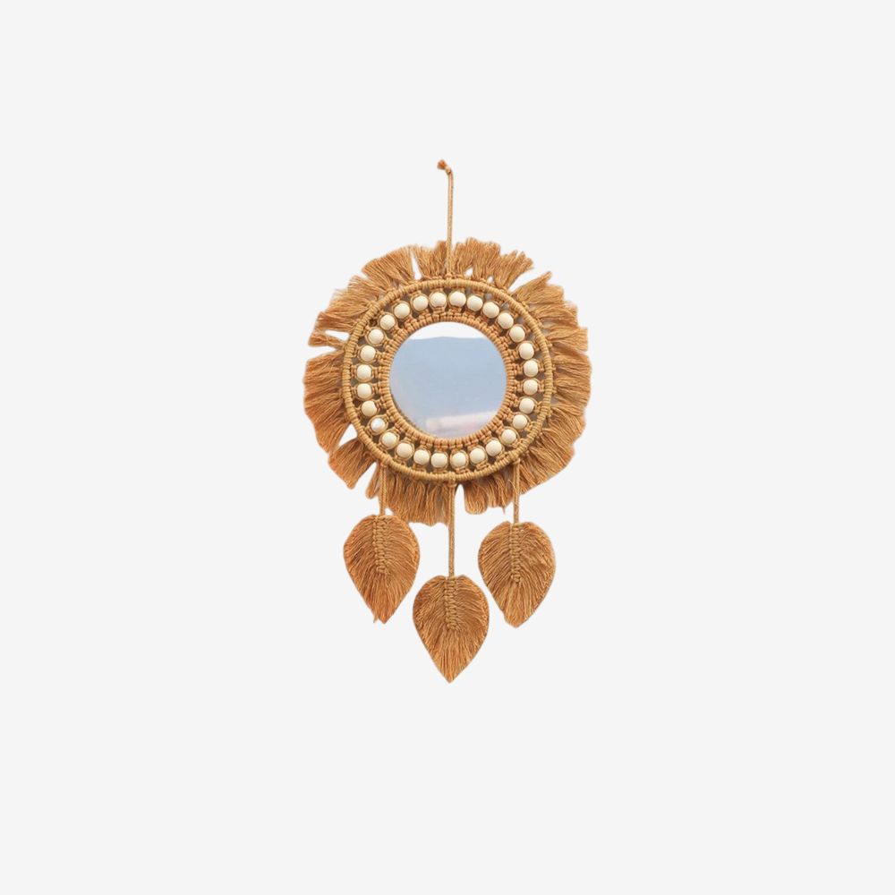 Macramé Spiegel met Kralen – Boho Wanddecoratie