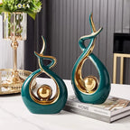 Abstracte Keramische Sculptuur met Gouden Accenten – Luxe Moderne Decoratie voor Tijdloze Elegantie-Sculptures-DeWoonVallei-DeWoonVallei