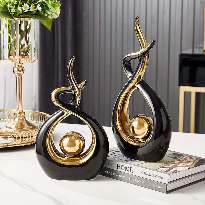 Abstracte Keramische Sculptuur met Gouden Accenten – Luxe Moderne Decoratie voor Tijdloze Elegantie-Sculptures-DeWoonVallei-DeWoonVallei
