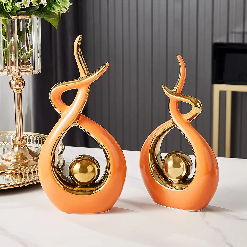 Abstracte Keramische Sculptuur met Gouden Accenten – Luxe Moderne Decoratie voor Tijdloze Elegantie-Sculptures-DeWoonVallei-DeWoonVallei