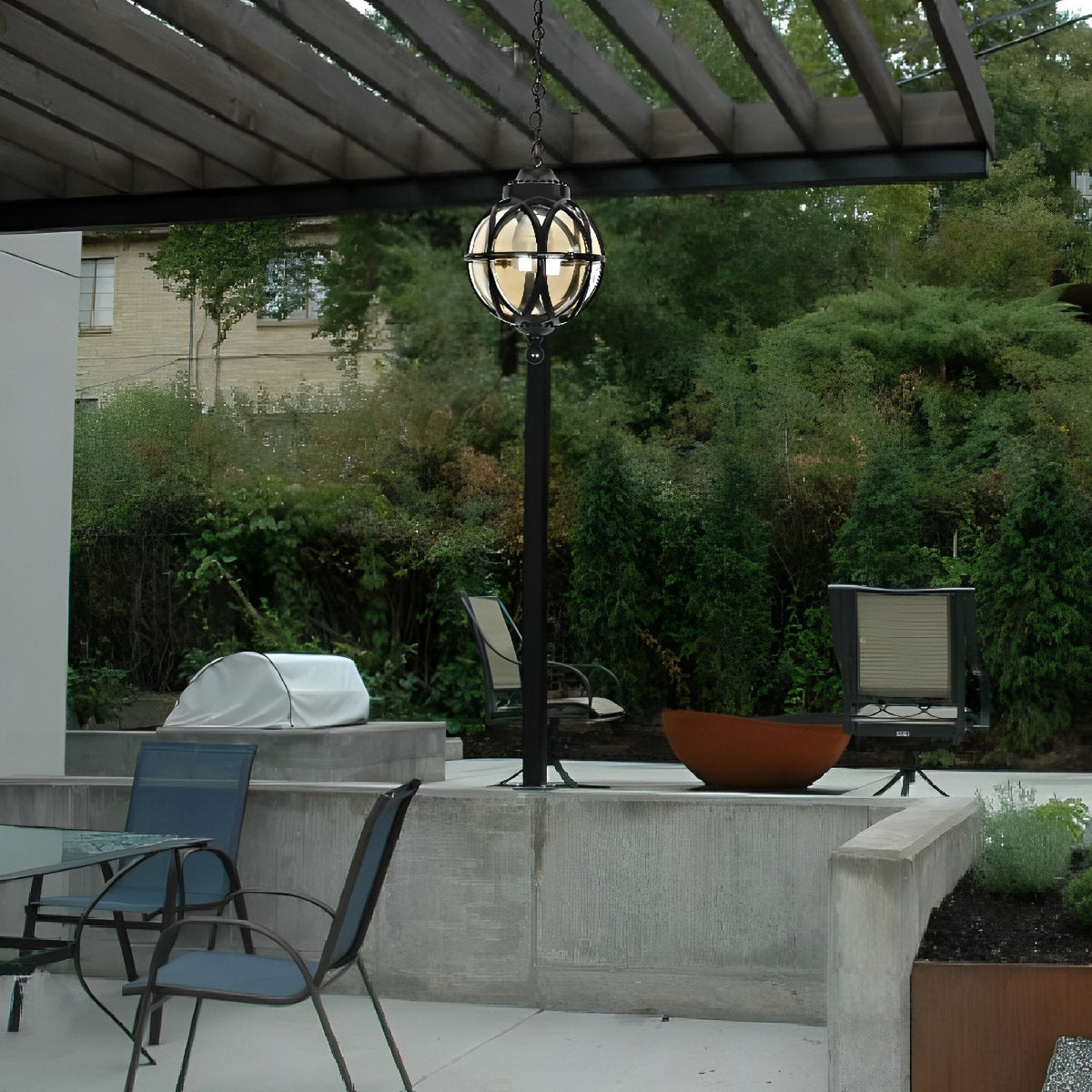 Aluminium Retro Glazen Bol Buitenlamp – Waterproof Hanglamp met Verstelbare Ketting-Ceiling Lamp-DeWoonVallei-DeWoonVallei