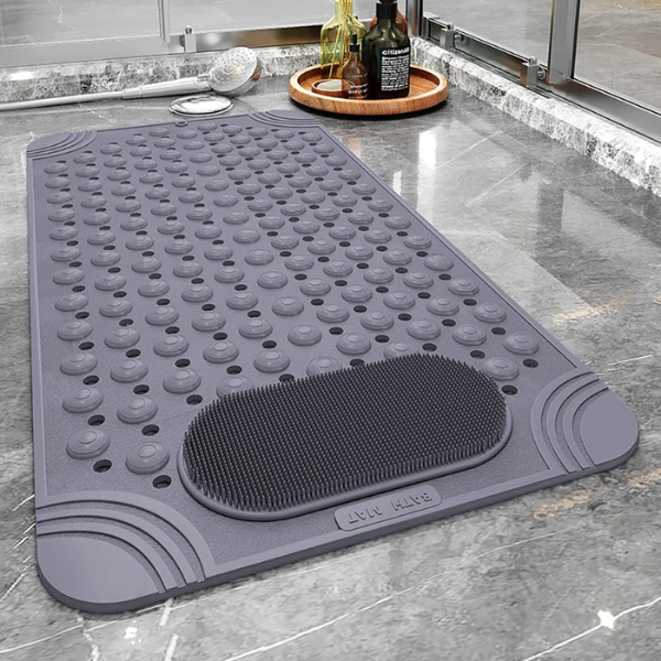 Antislip Douchemat met Zuignappen, Afvoergaten en Voetscrubber Massage-Bath & Shower Mats-DeWoonVallei-Grijs-DeWoonVallei